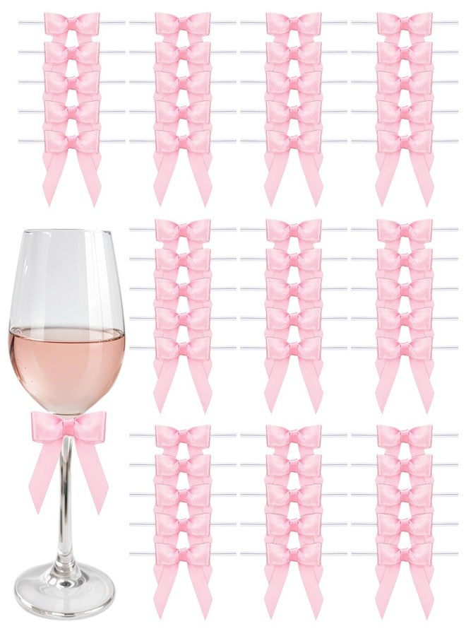woric 60 PCS Mini Pink Bows 2.5" Premade Pink Satin Ribbon Twist Tie Bows for Crafts Treat Bags Cake Baking Gift Wrapping Christmas Party Decoration Wedding Birthday Baby Shower Supplies - Image 1